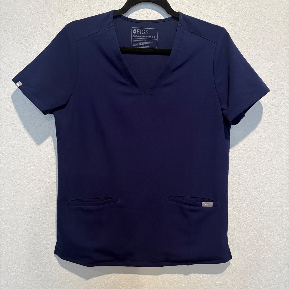 Figs Technical Collection Navy Blue V-Neck Scrub Top Womens Small NWOT
